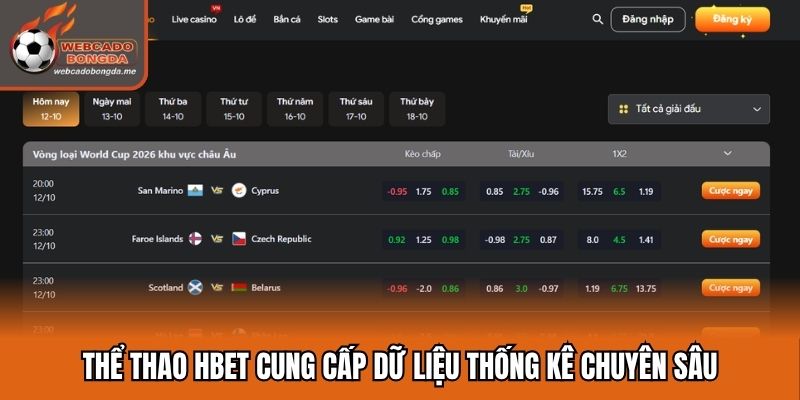 Thể thao Hbet cung cấp dữ liệu thống kê chuyên sâu